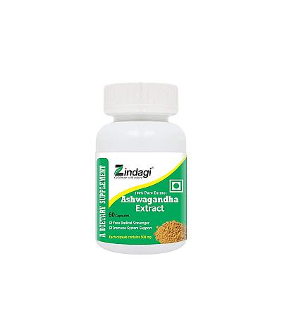 Zindagi 100% Pure Ashwagandha Extract Capsules - Herbal Health Supplement For Diabetic (60 Capsules)