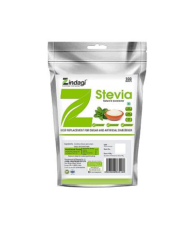 Zindagi Stevia Sachets - Pure Stevia White Powder - Natural Fat Burner - Sugar Free Sweetener,100 Sachets(Pack of 1)