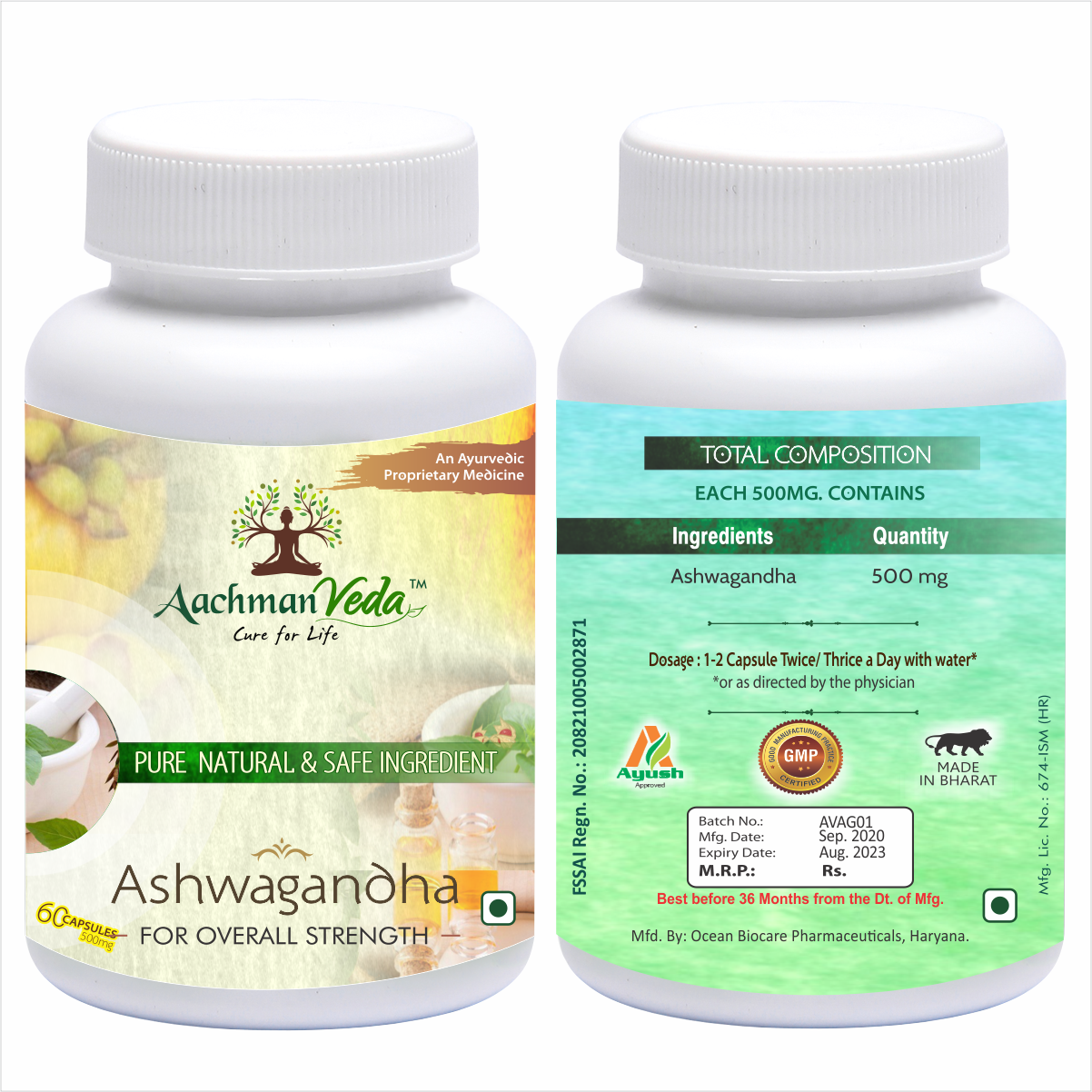 Aachman Veda Ashwagandha 60 Capsules 500 Mg