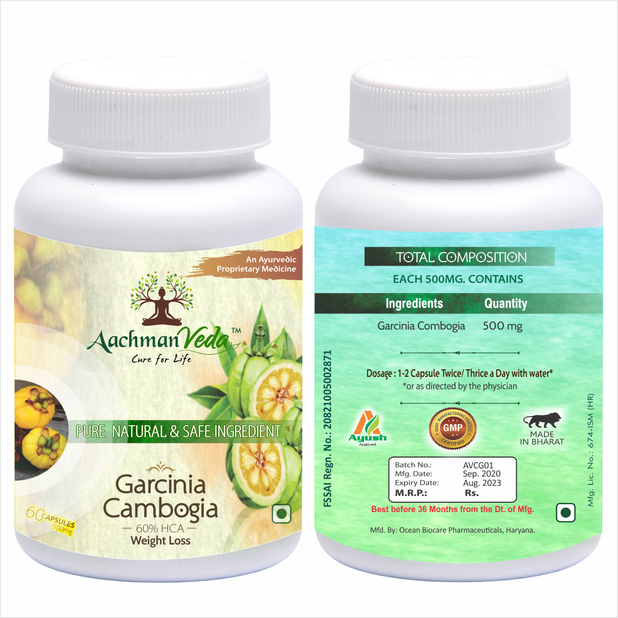 Buy Aachman Veda Garcinia Cambogia 60% HCA  60 Capsules 500 Mg at Best Price Online