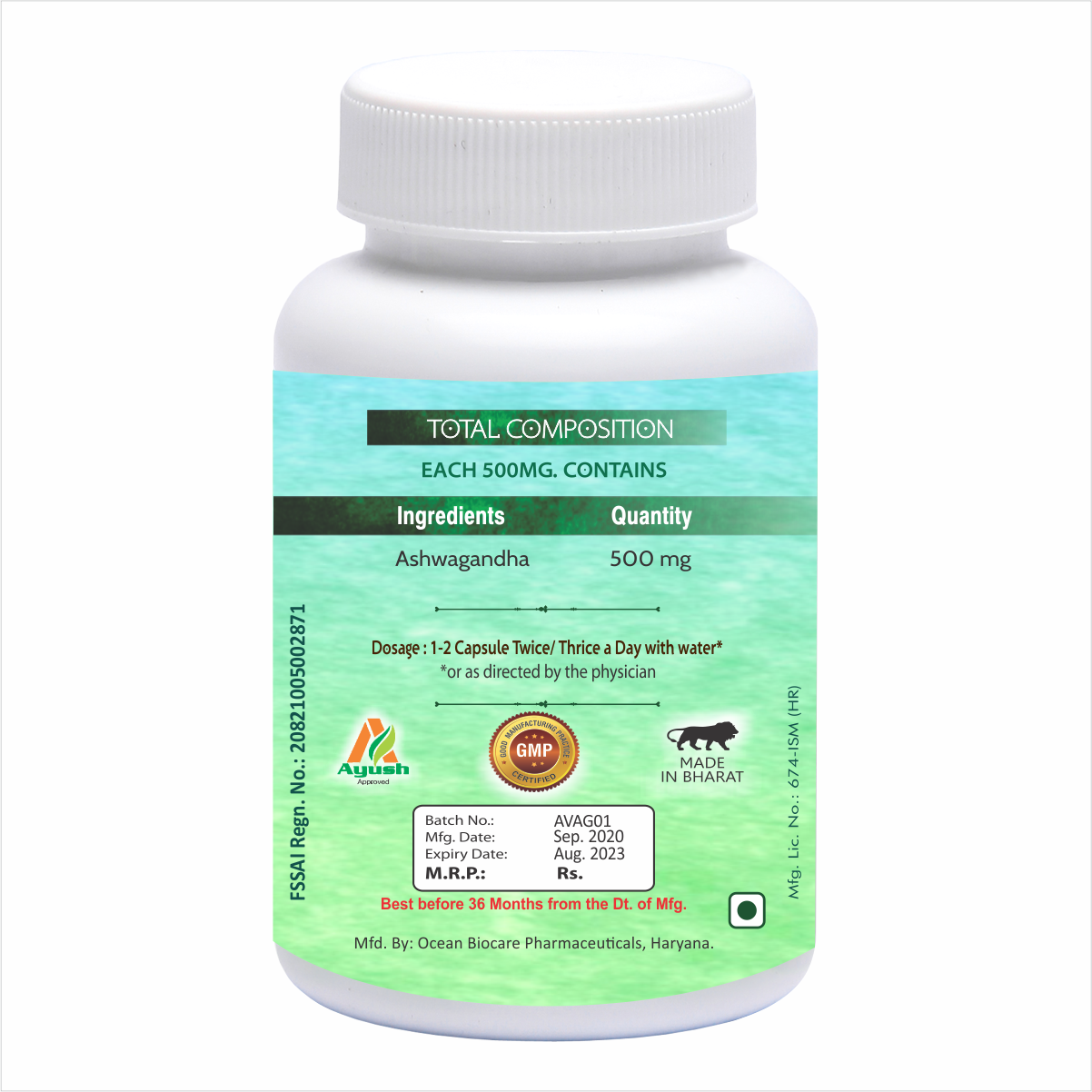Aachman Veda Ashwagandha 60 Capsules 500 Mg