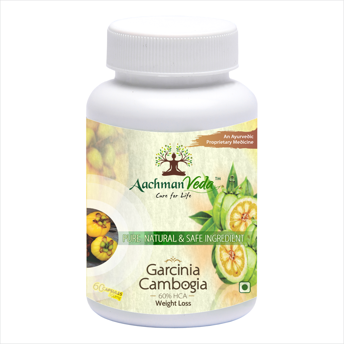Aachman Veda Garcinia Cambogia 60% HCA  60 Capsules 500 Mg