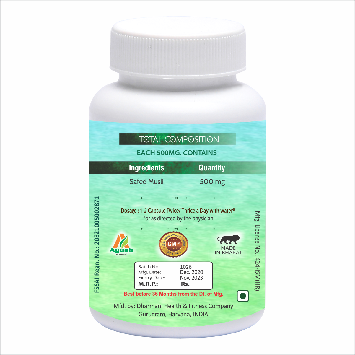 Aachman Veda  Safed Musli 60 Capsules 500 Mg