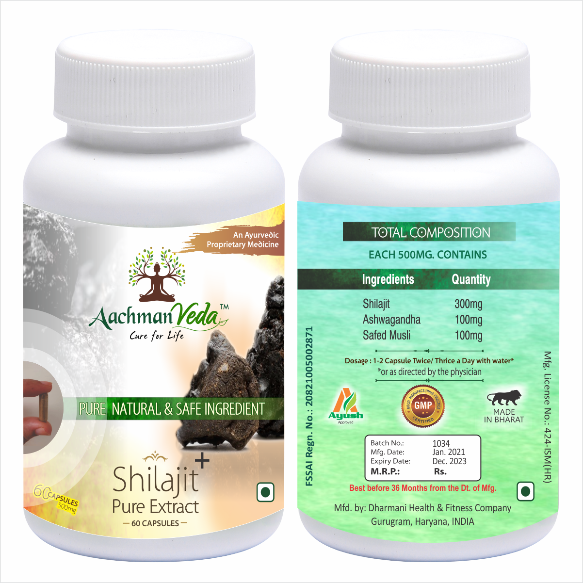 Aachman Veda Shilajit+  60 Capsules 500 Mg