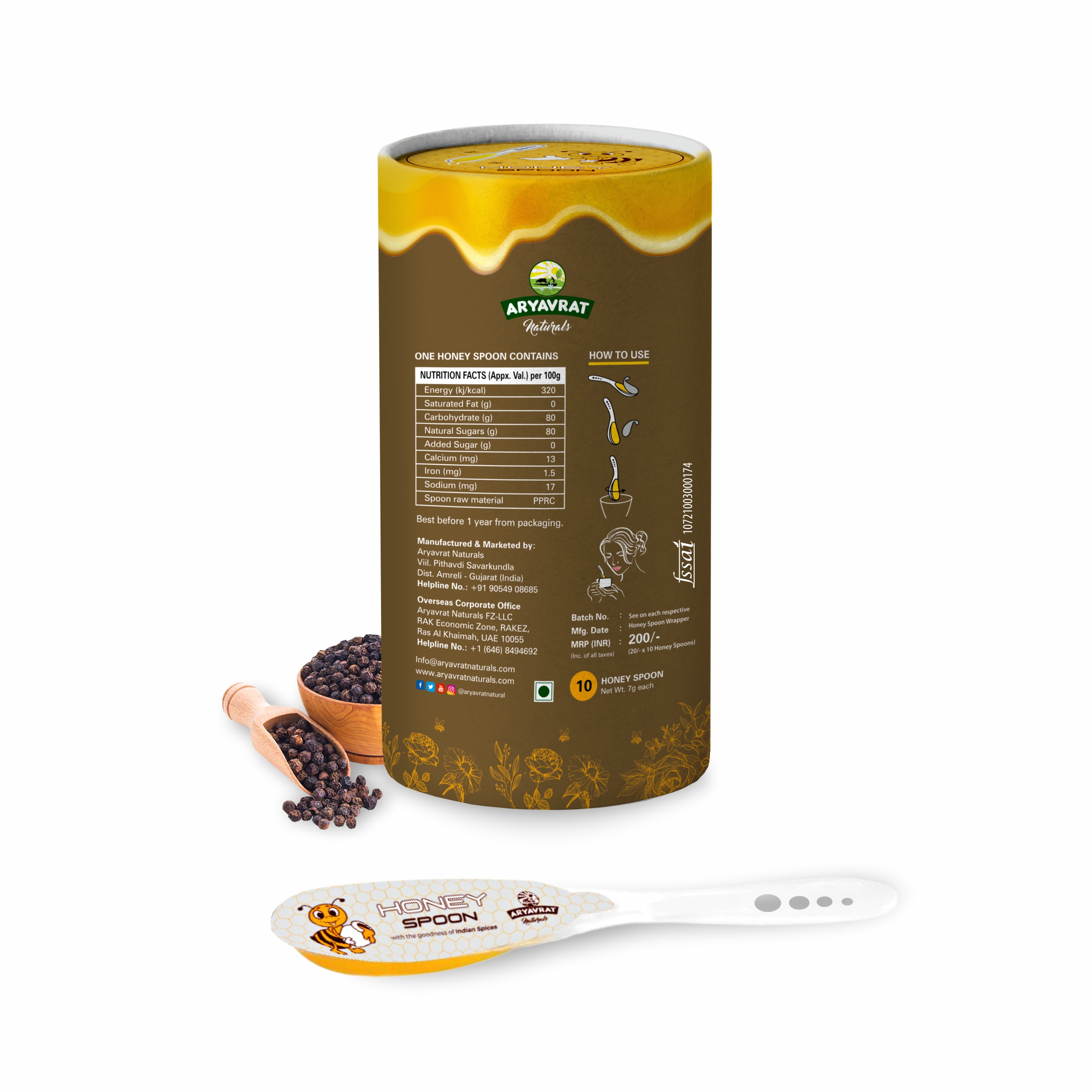 Buy Aryavrat Naturals - Black Pepper-Kali Mirch Honey Spoon 100% Pure Organic and Natural Pack of Honey Spoons at Best Price Online