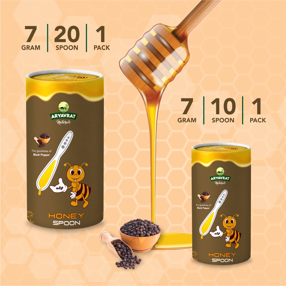 Buy Aryavrat Naturals - Black Pepper-Kali Mirch Honey Spoon 100% Pure Organic and Natural Pack of Honey Spoons at Best Price Online