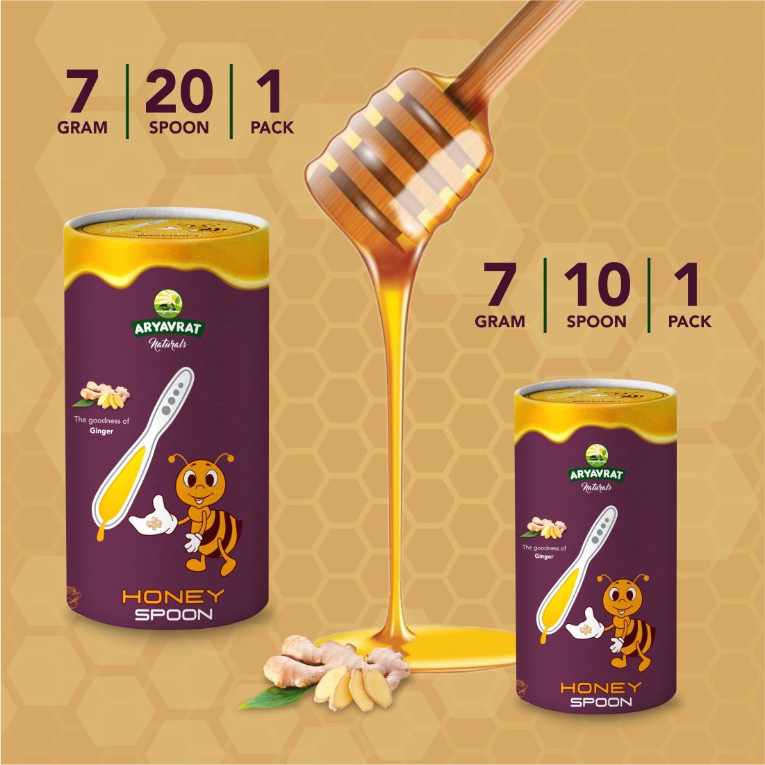 Buy Aryavrat Naturals -Ginger- Adrak Honey Spoon 100% Pure Organic and Natural Pack of Honey Spoons at Best Price Online