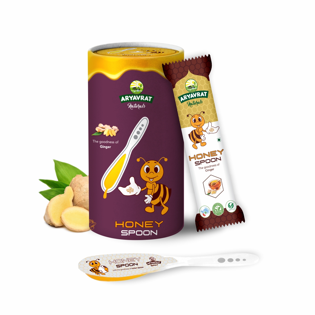 Aryavrat Naturals -Ginger- Adrak Honey Spoon 100% Pure Organic and Natural Pack of Honey Spoons 