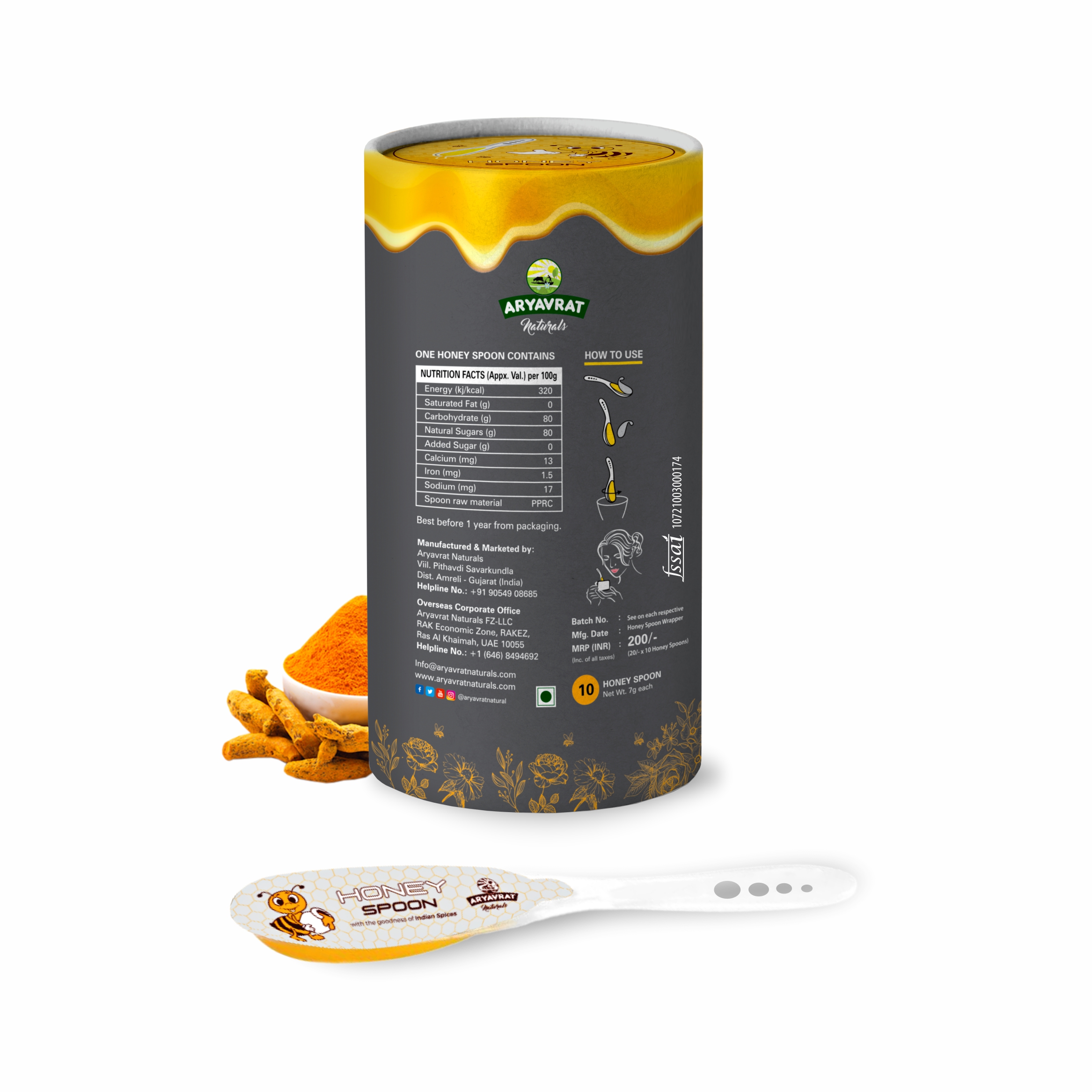 Buy Aryavrat Naturals - Turmeric- Haldi Honey Spoon 100% Pure Organic and Natural Pack of Honey Spoons at Best Price Online