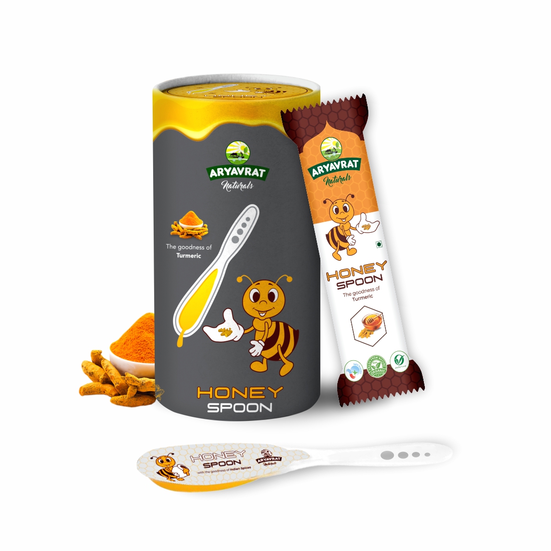 Aryavrat Naturals - Turmeric- Haldi Honey Spoon 100% Pure Organic and Natural Pack of Honey Spoons 