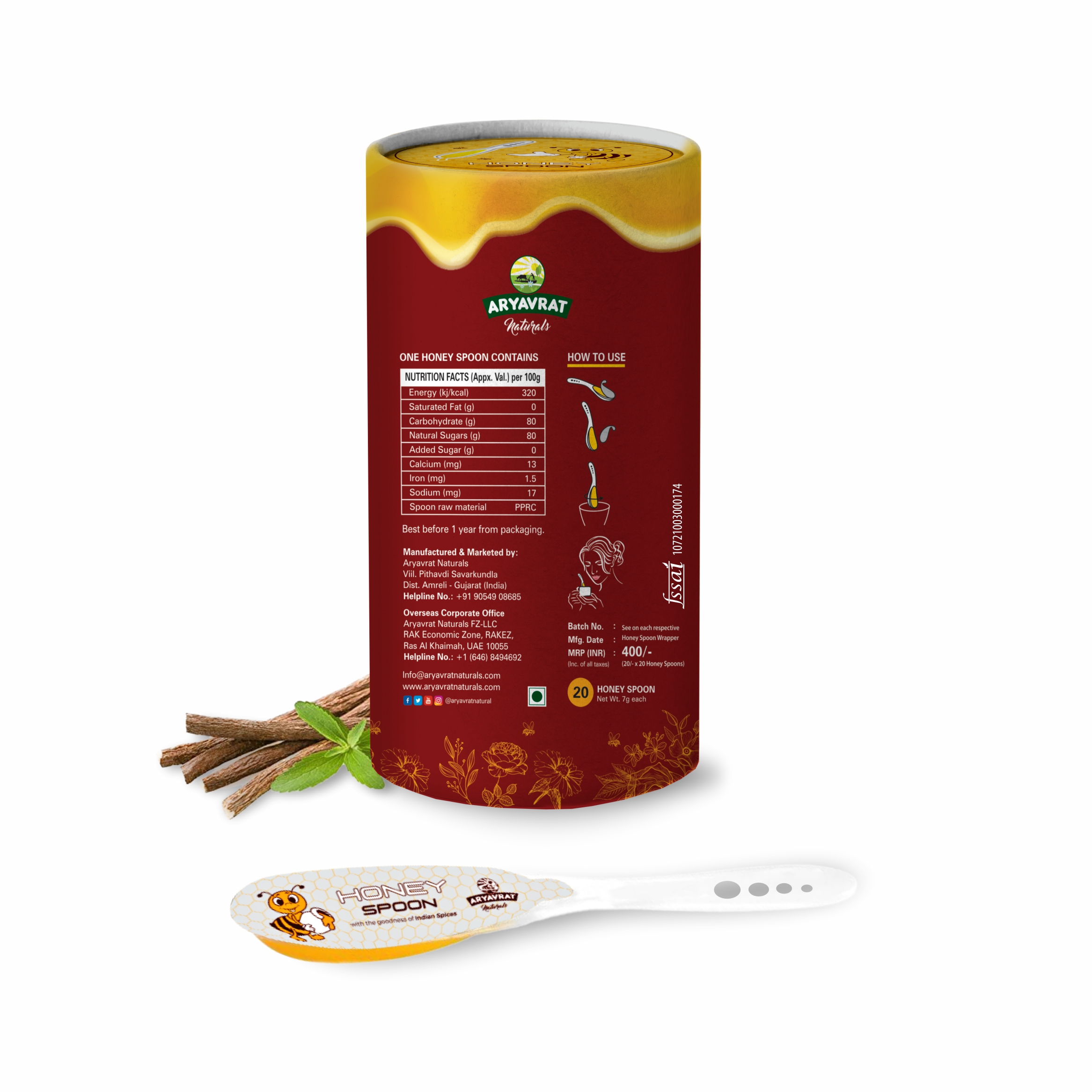 Aryavrat Naturals -Licorice- Mulethi Honey Spoon 100% Pure Organic and Natural Pack of Honey Spoons