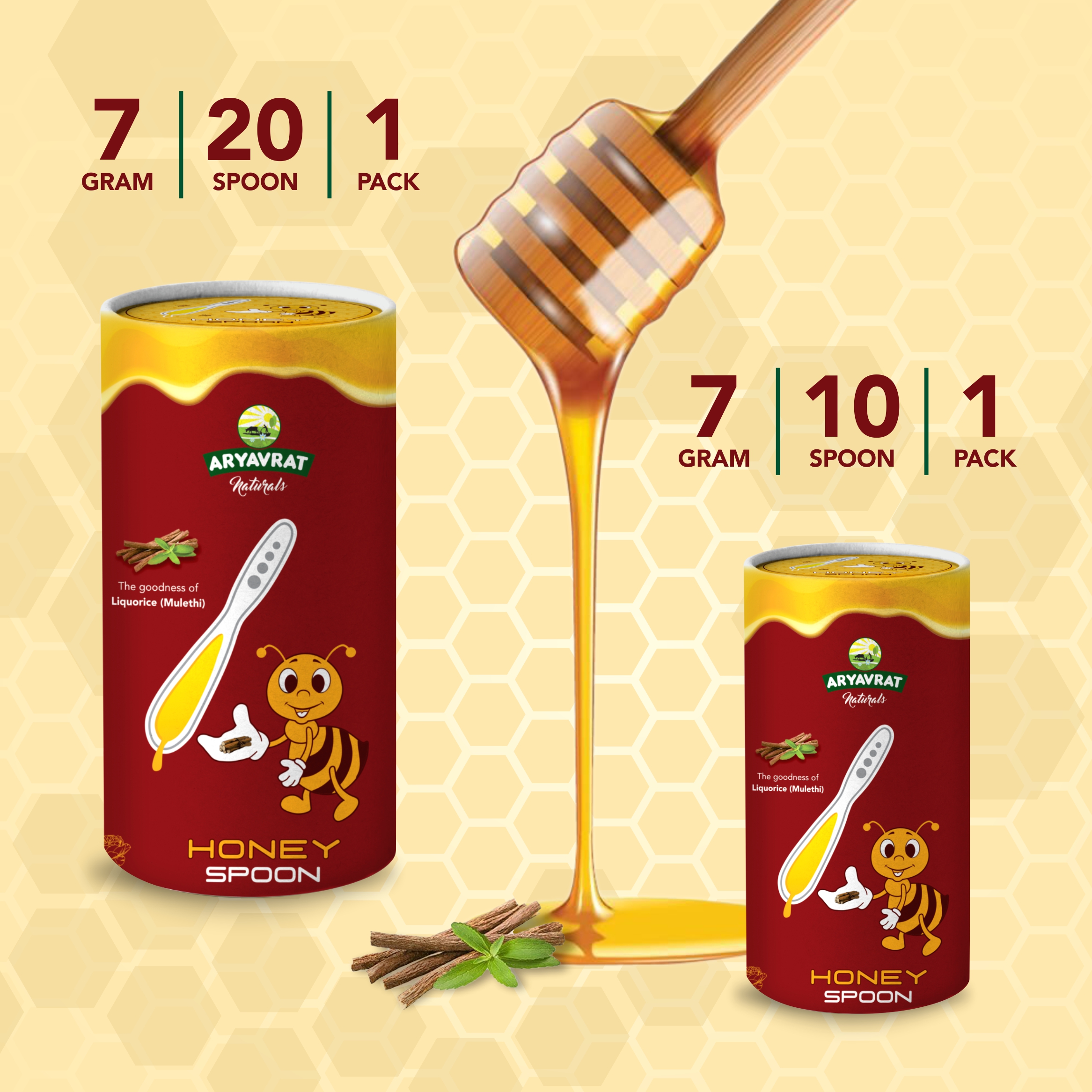 Aryavrat Naturals -Licorice- Mulethi Honey Spoon 100% Pure Organic and Natural Pack of Honey Spoons