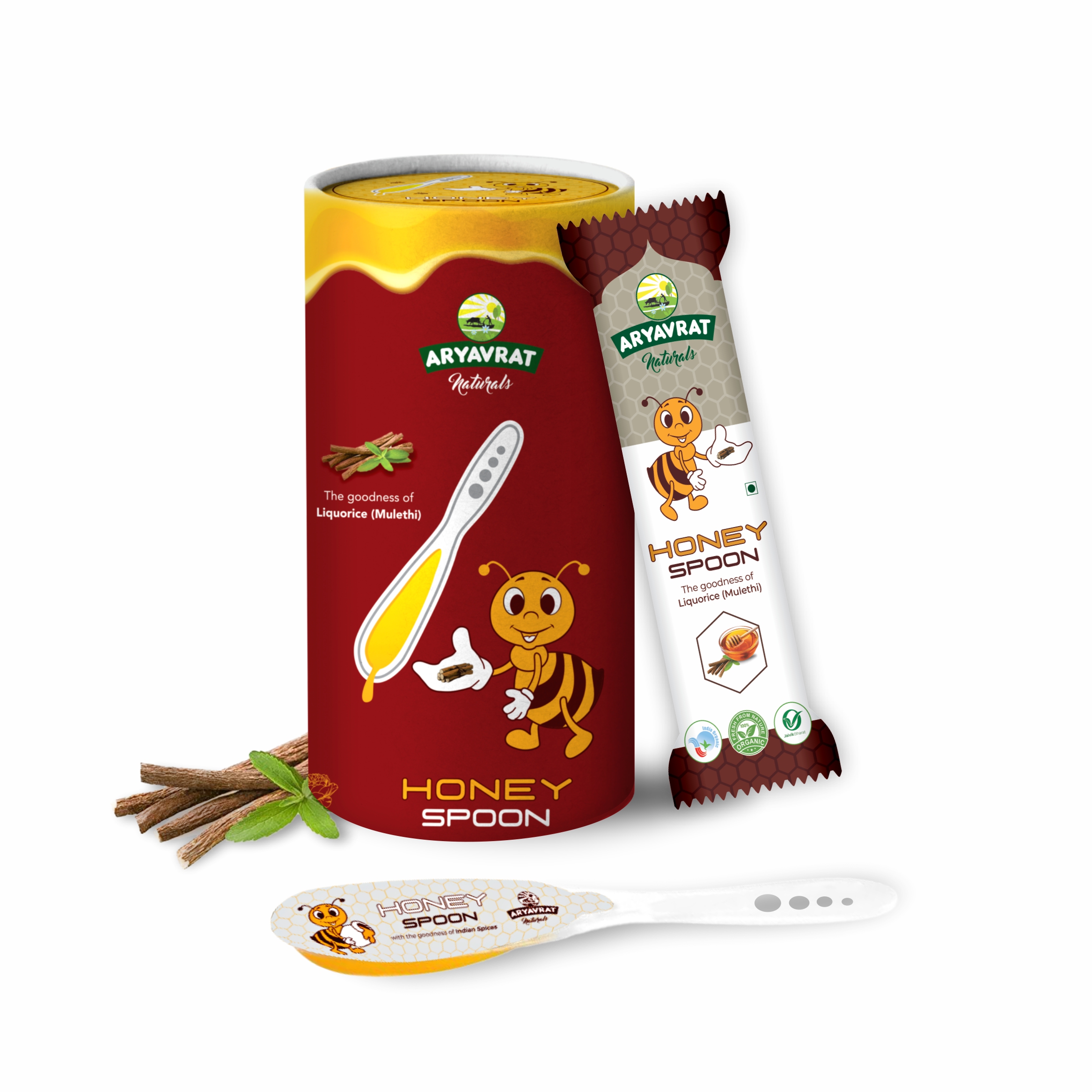 Aryavrat Naturals -Licorice- Mulethi Honey Spoon 100% Pure Organic and Natural Pack of Honey Spoons 