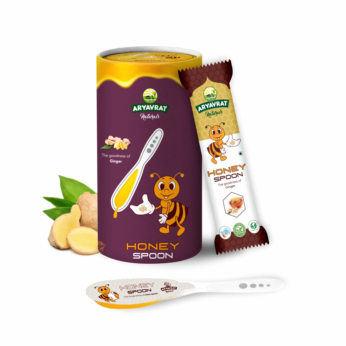 Buy Aryavrat Naturals -Ginger- Adrak Honey Spoon 100% Pure Organic and Natural Pack of Honey Spoons at Best Price Online