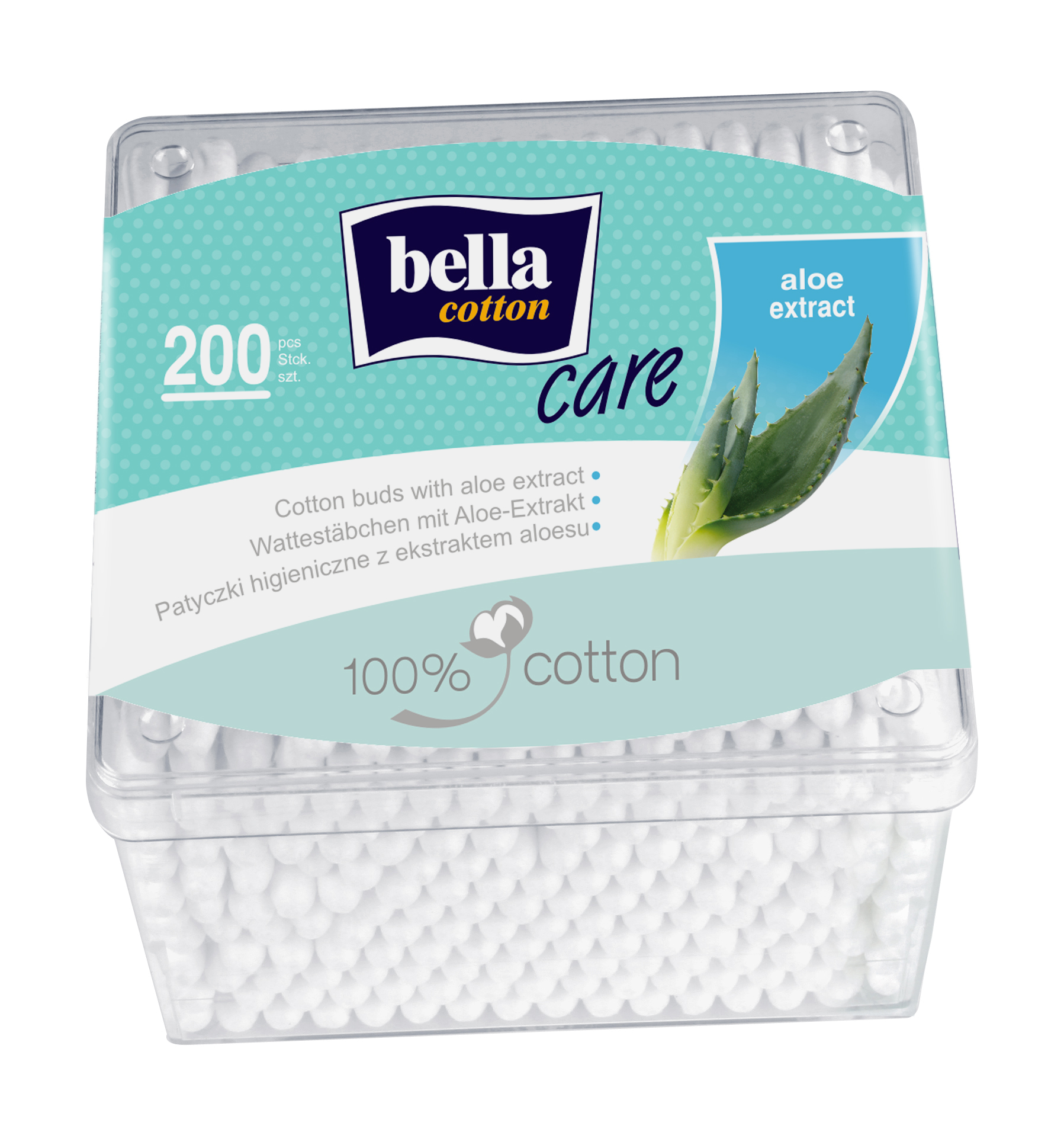 BELLA COTTON BUDS WITH ALOE VERA EXTRACT PLASTIC BOX 200 PCS