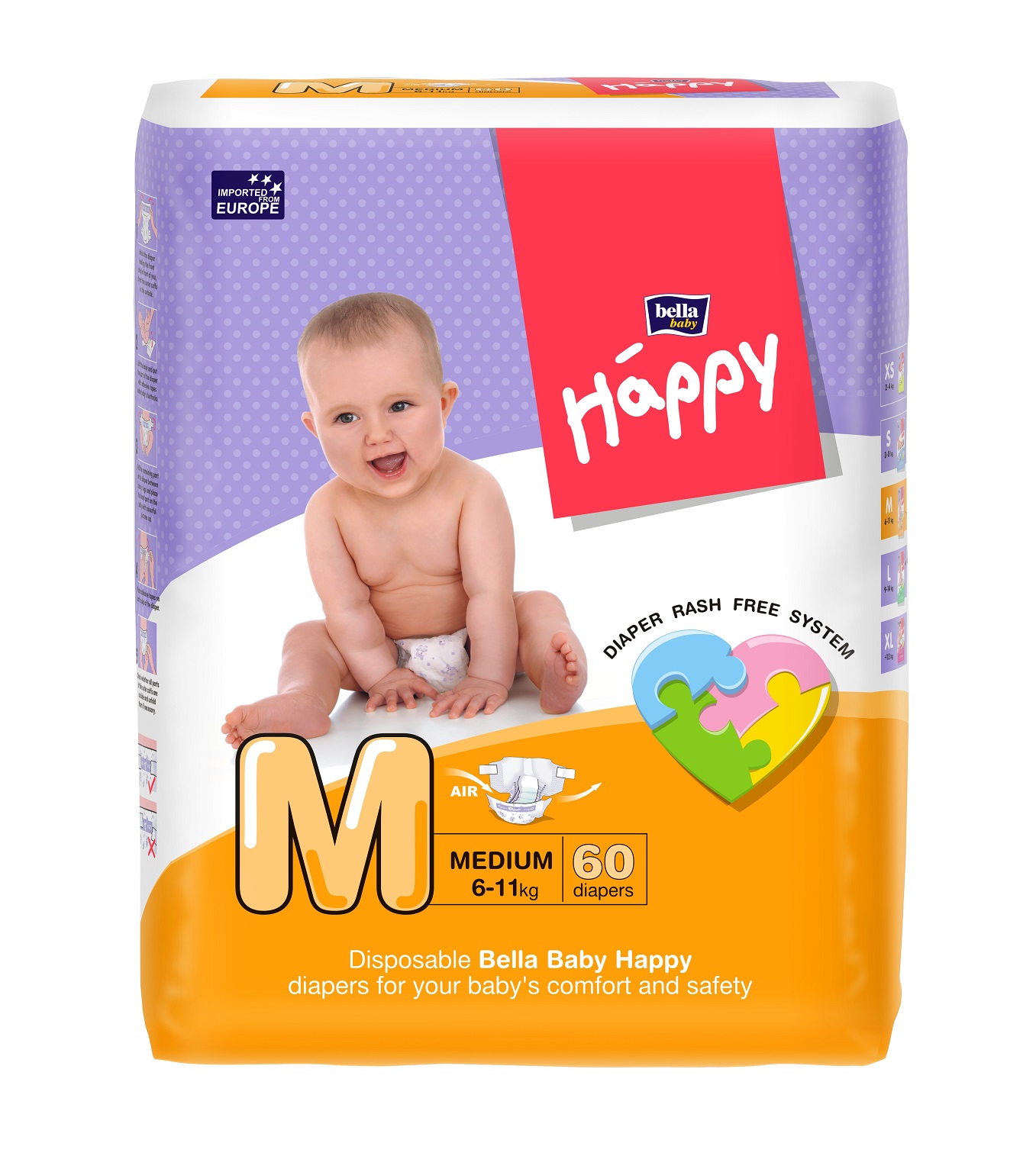 BELLA BABY HAPPY DIAPERS MEDIUM 60 PCS