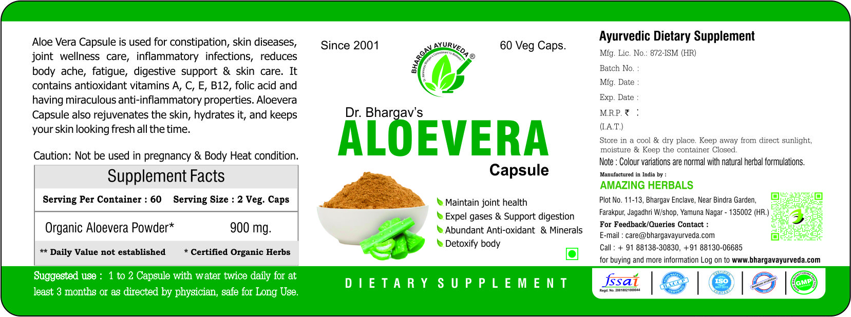 Dr. Bhargav's Aloe vera Capsule- 60 cap