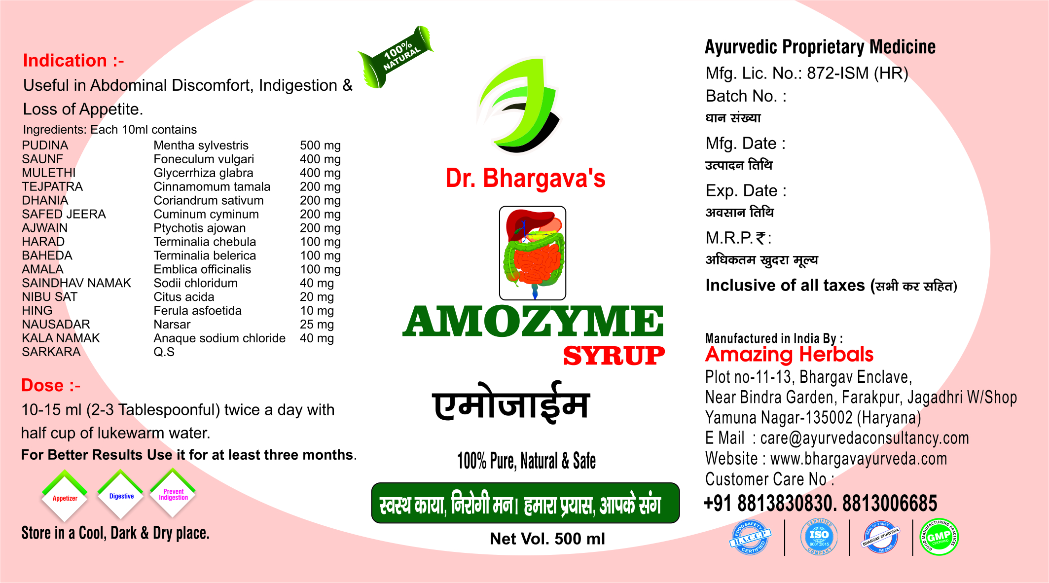 Dr. Bhargav's Amozyme Syrup- 500Ml