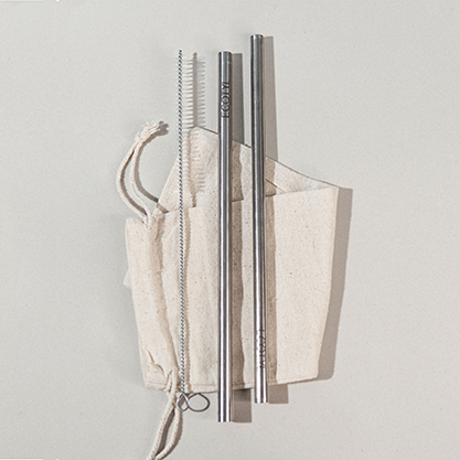 Ecotyl Stainless Steel Straw (8mm)- Set of 2 + Straw Cleaning Brush (2 Pc)