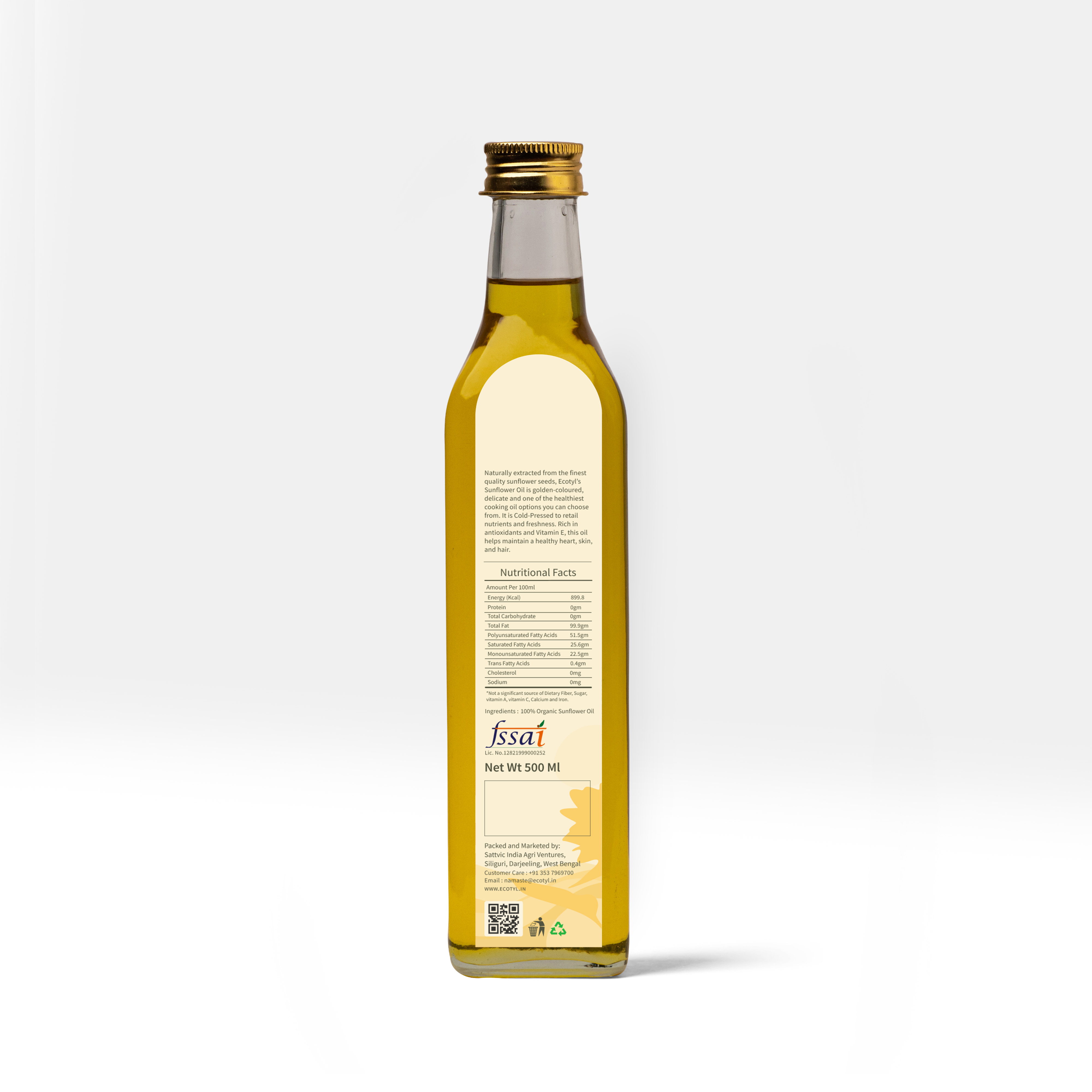 Buy Ecotyl Organic Cold-Pressed Sunflower Oil - 500 ml at Best Price Online