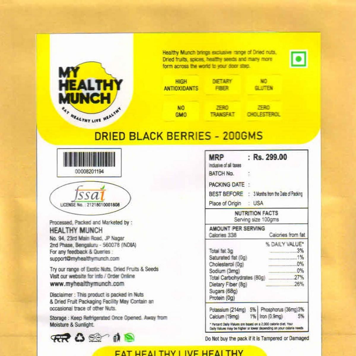 Buy Healthy Munch Dried Black Berries 200 gms at Best Price Online