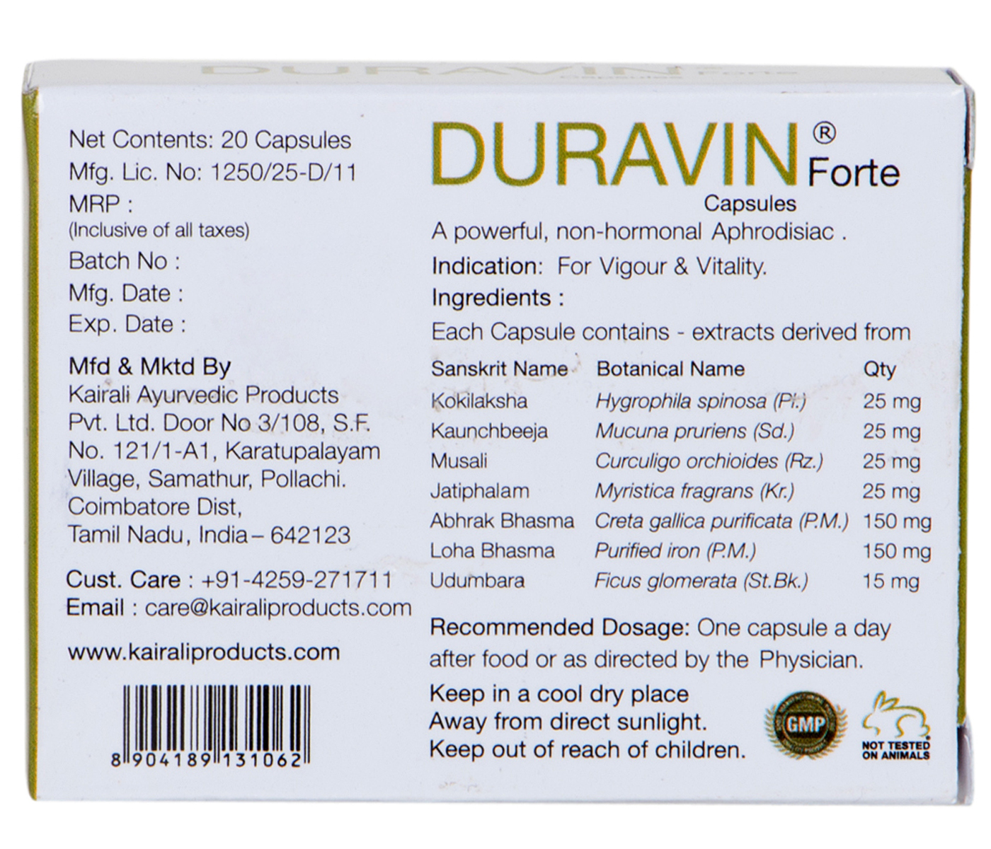 Buy Kairali Duravin Forte Capsule at Best Price Online