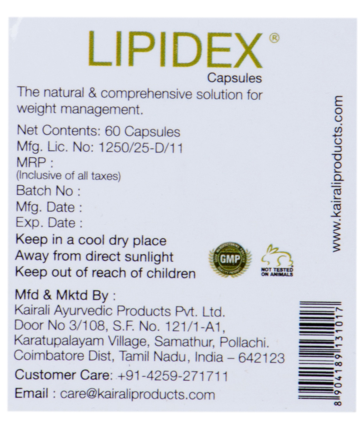 Buy Kairali Lipidex Capsules at Best Price Online