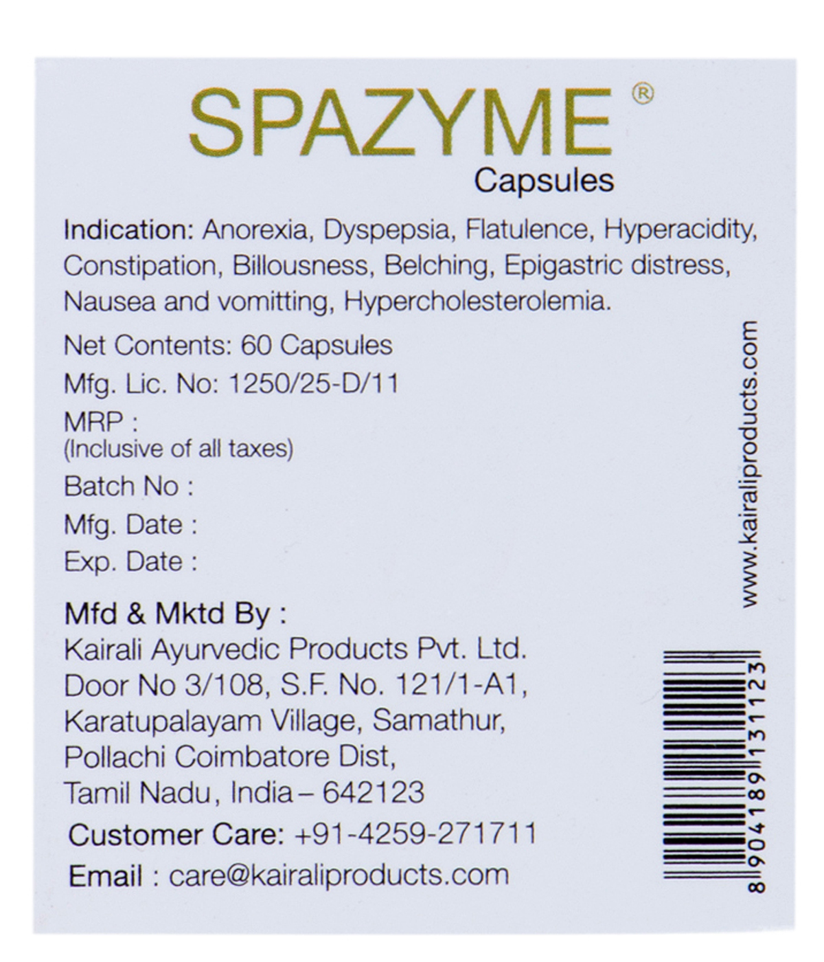 Buy Kairali Spazyme Capsule at Best Price Online