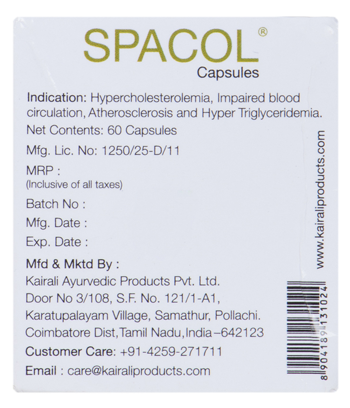 Buy Kairali Spacol Capsule at Best Price Online