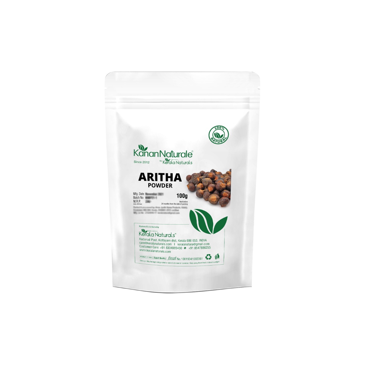 Kerala Naturals Aritha Powder (Soapnut Powder) 100gm (Pack of 02)
