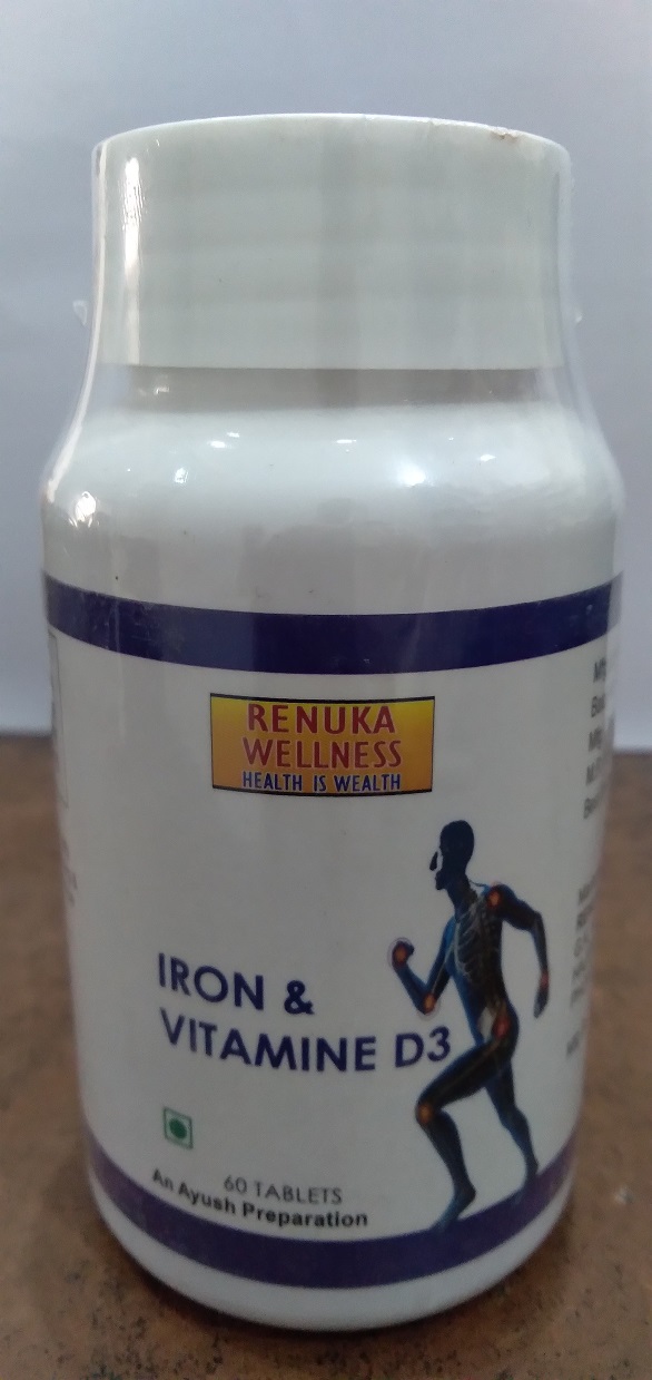 Renuka Wellness IRON & VITAMIN D3 TABLETS-1000 mg-AYURVEDIC