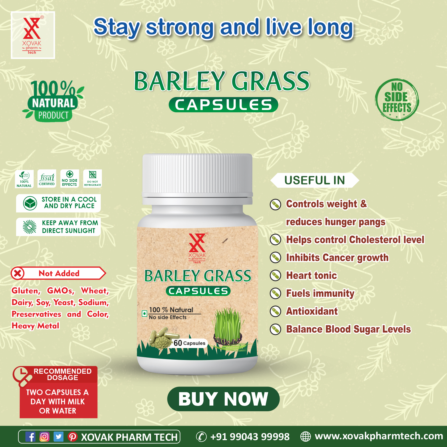Buy Xovak Organic Barley Grass Capsules (60caps) at Best Price Online