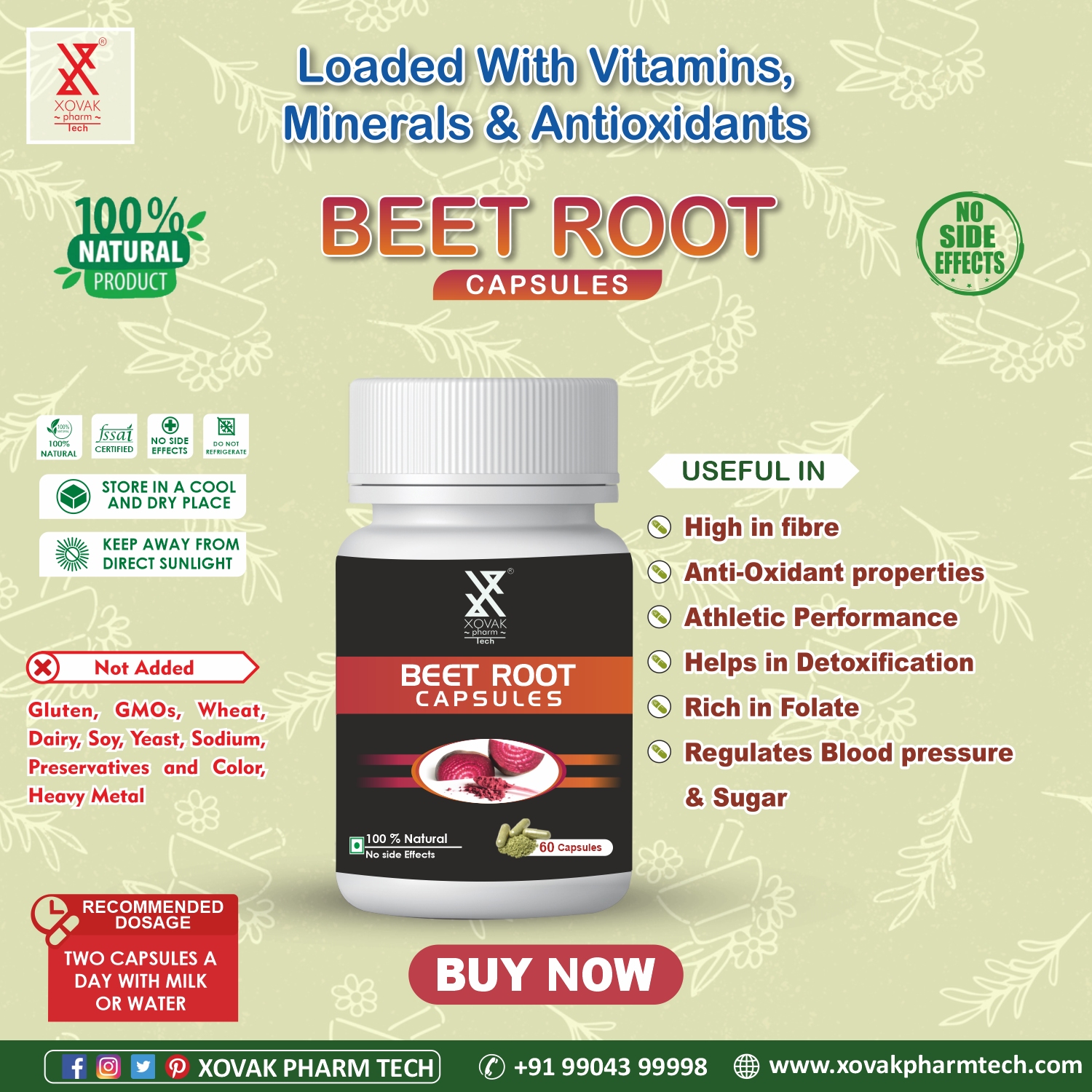 Buy Xovak Organic Beet Root Capsules (60caps) at Best Price Online