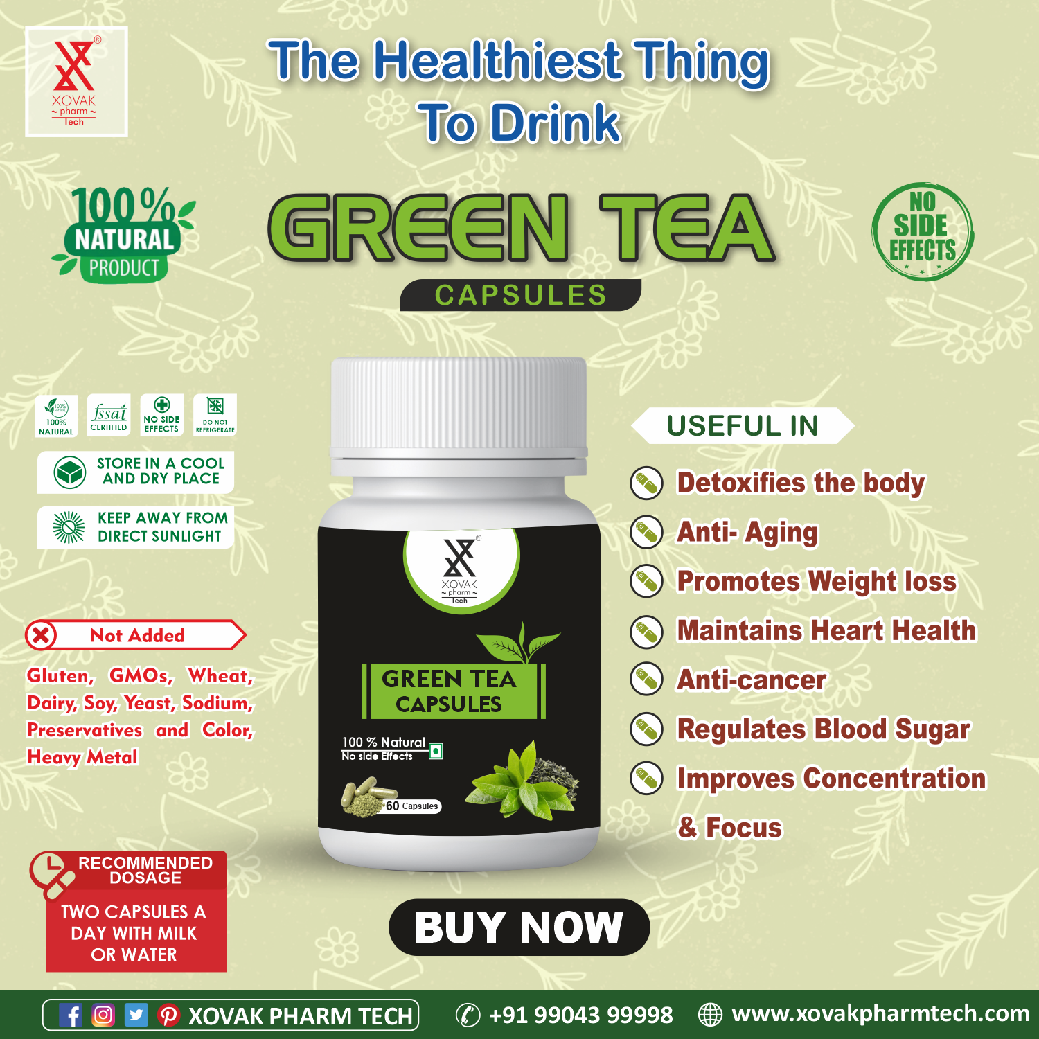 Buy Xovak Organic Green Tea Capsules (60caps) at Best Price Online