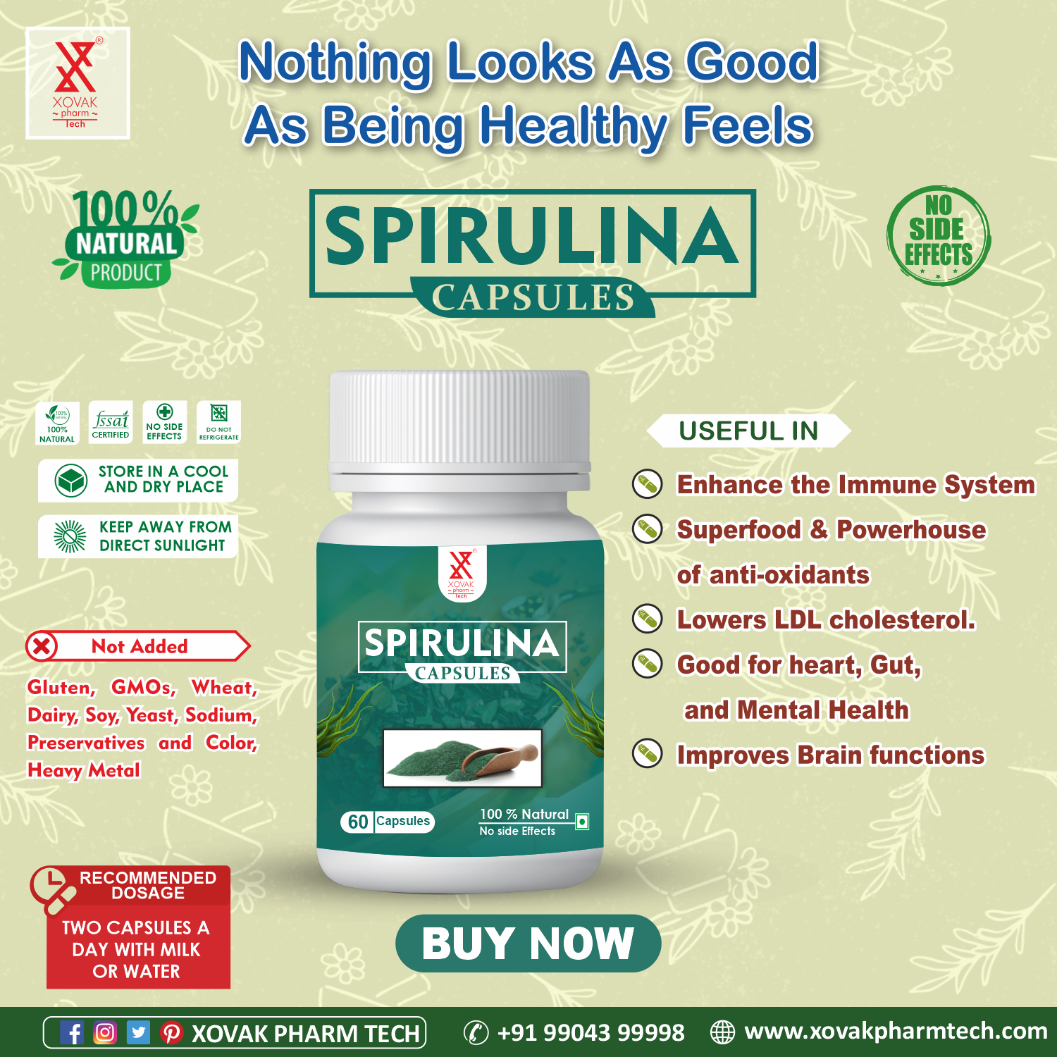 Buy Xovak Organic Spirulina Capsules (60caps) at Best Price Online