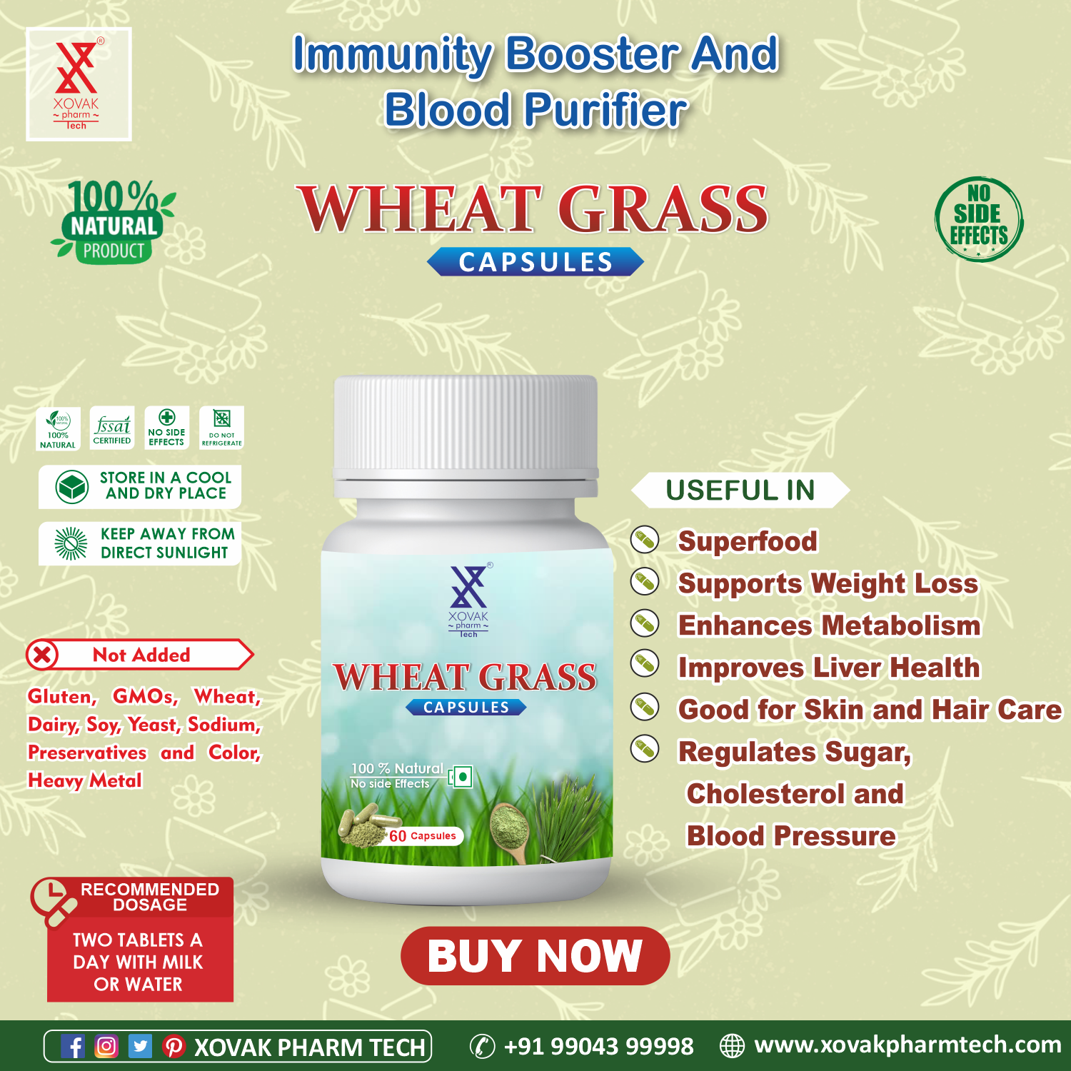 Buy Xovak Organic Wheat Grass Capsules (60caps) at Best Price Online