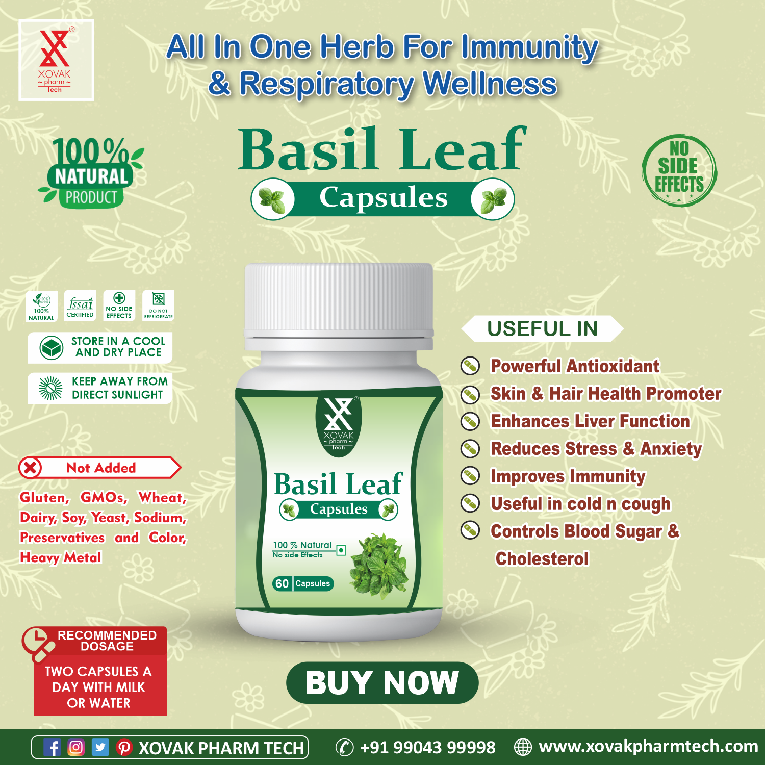 Xovak Organic Basil Leaf Capsules (60caps)