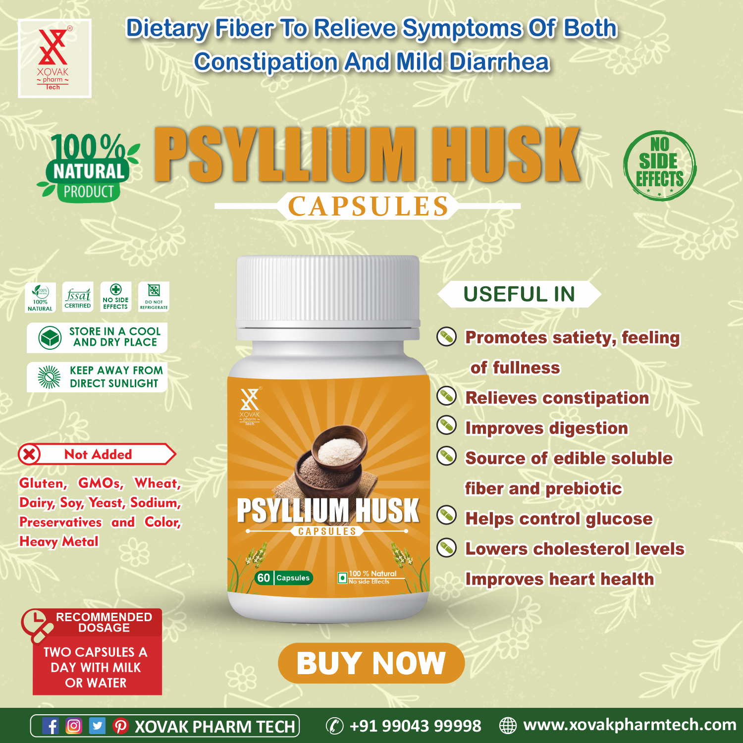 Xovak Organic Psyllium Husk Capsules (60caps)