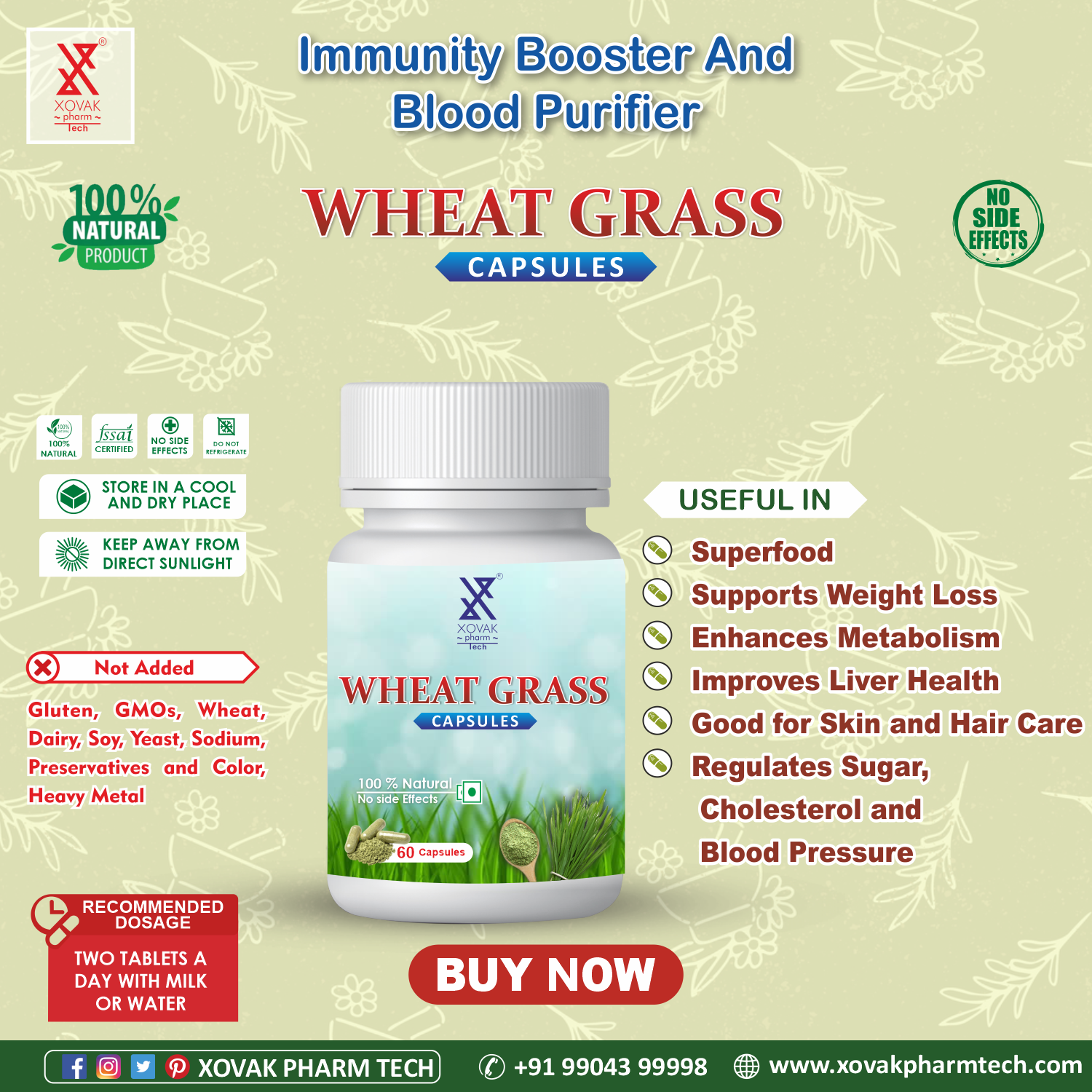 Xovak Organic Wheat Grass Capsules (60caps)