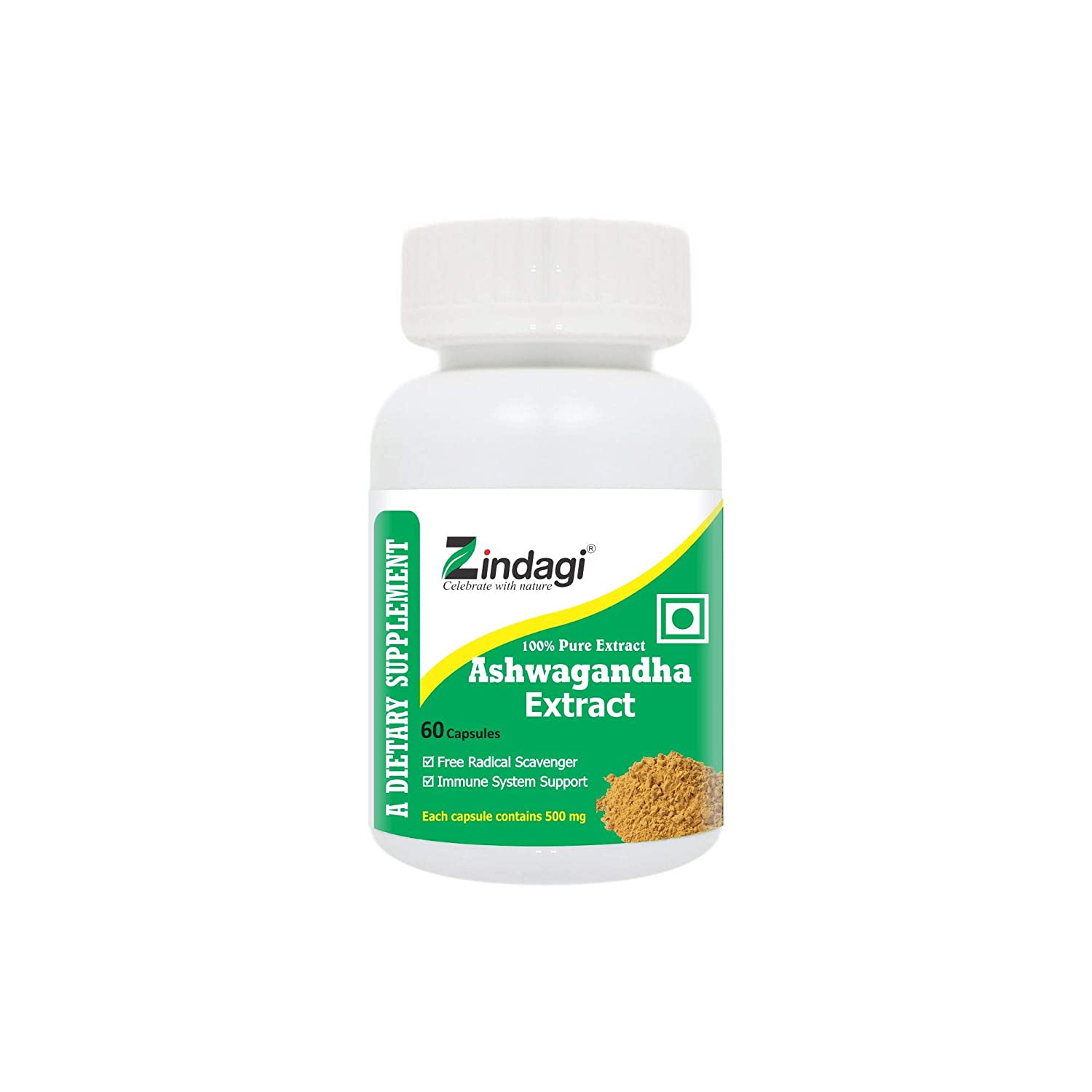 Zindagi 100% Pure Ashwagandha Extract Capsules - Herbal Health Supplement For Diabetic (60 Capsules)