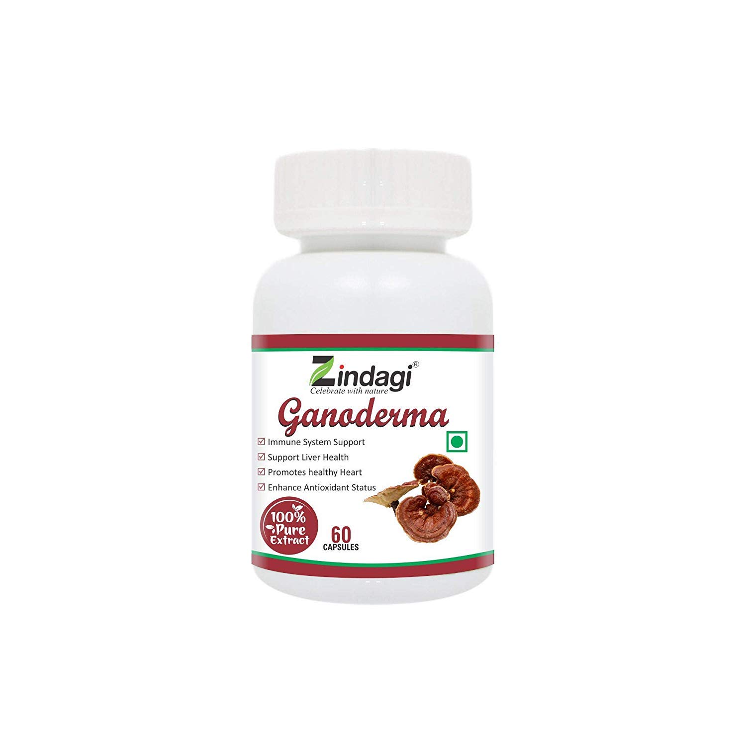 Zindagi Ganoderma Pure Extract Capsules - Helpful In Weight Management - Antioxidants For Healthy Body (60 Capsules)