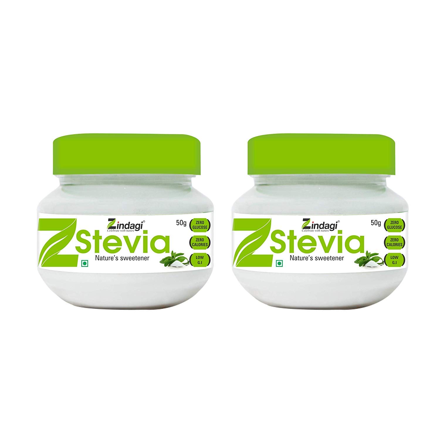 Zindagi Stevia Powder - Fat-Free Sweetener - Natural Stevia Sugar-Free,50 Gm(Pack of 2)