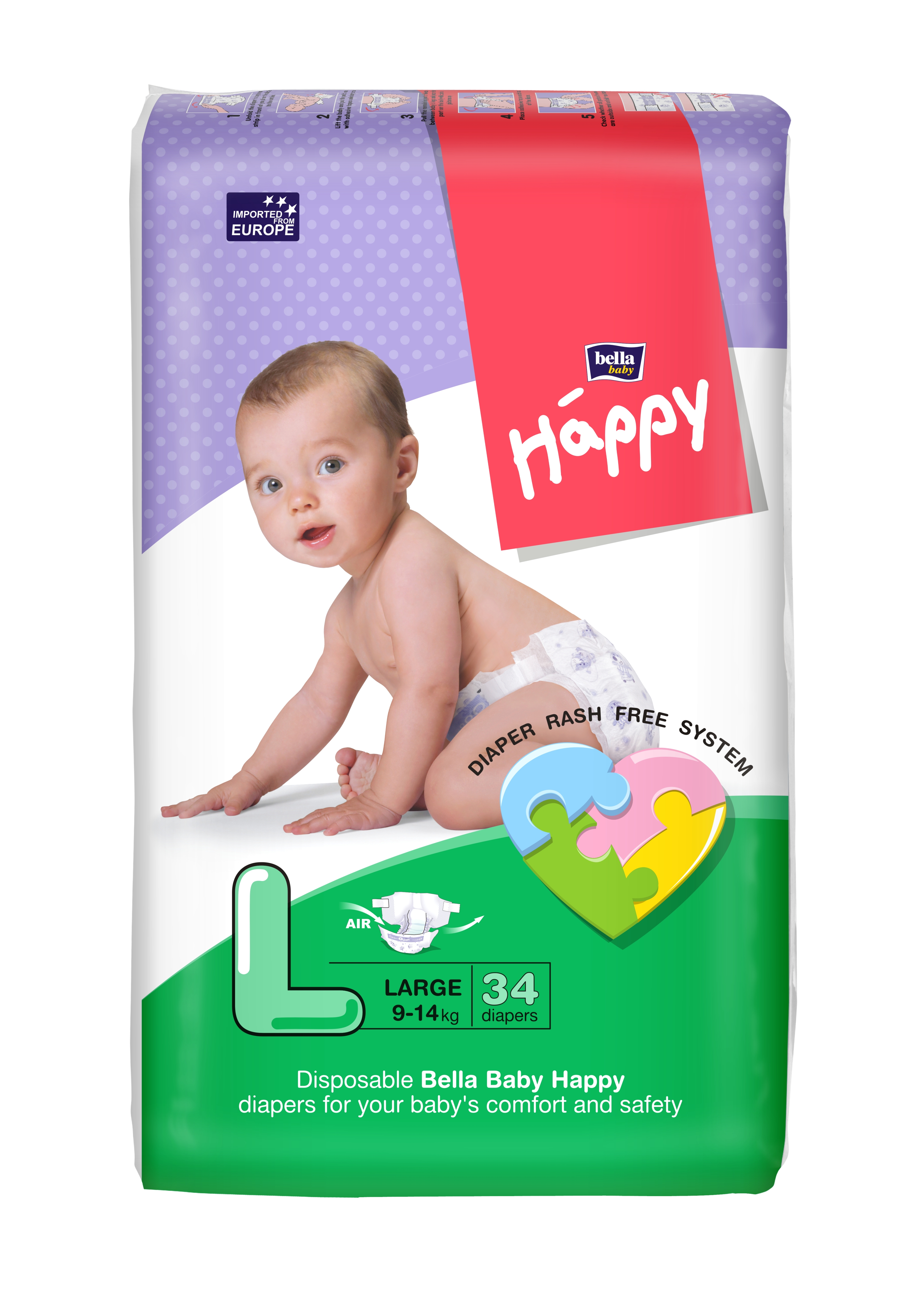 BELLA BABY HAPPY DIAPERS LARGE 34 PCS
