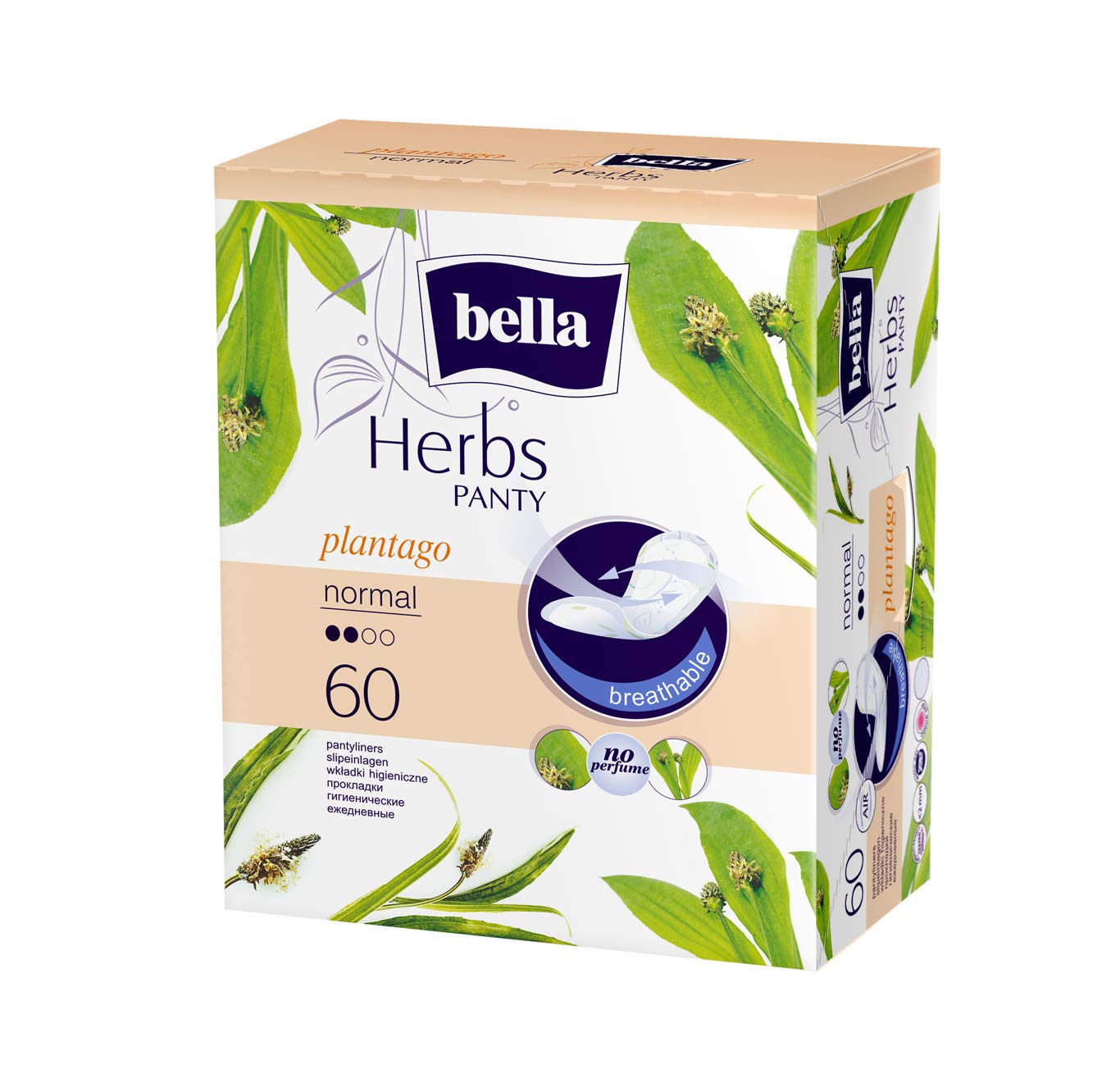 BELLA HERBS PANTYLINERS SENSITIVE WITH PLANTAGO 60 PCS