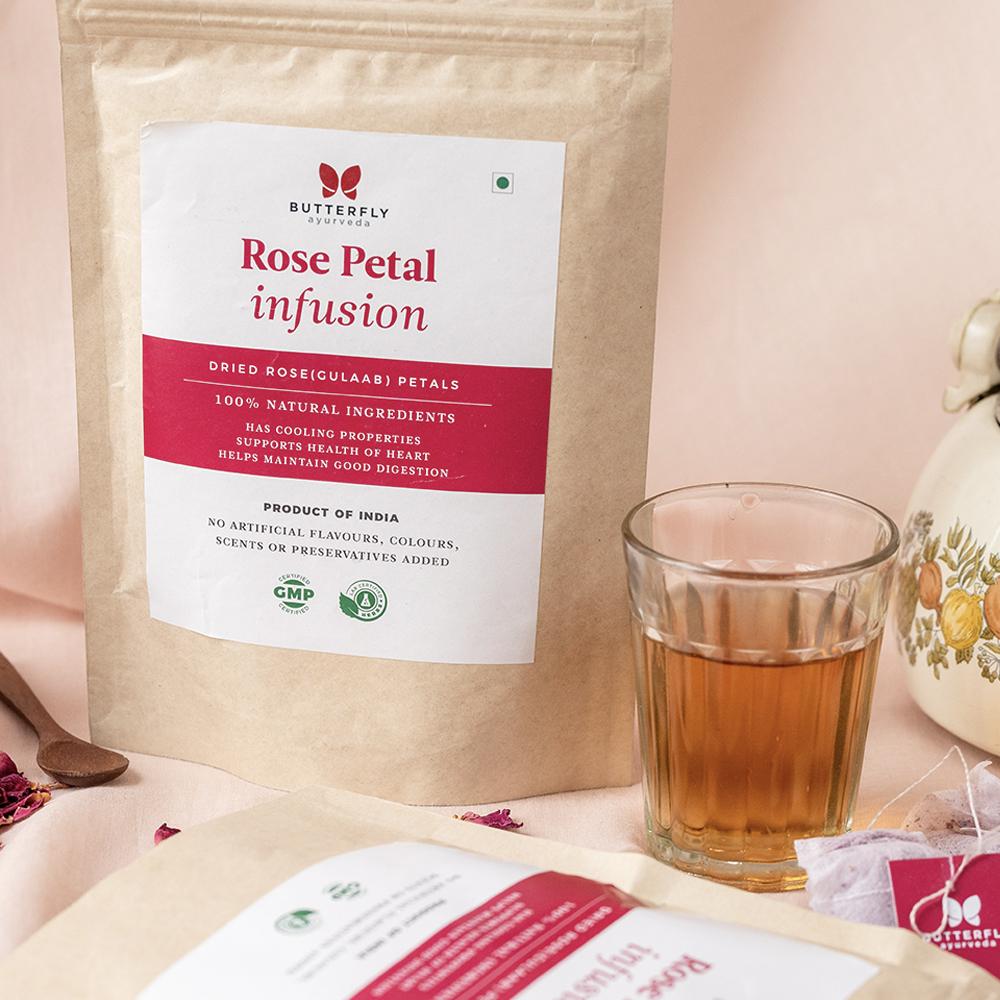 Buy Butterfly Ayurveda Rose Petal Infusion for balancing pitta and boosting heart health at Best Price Online