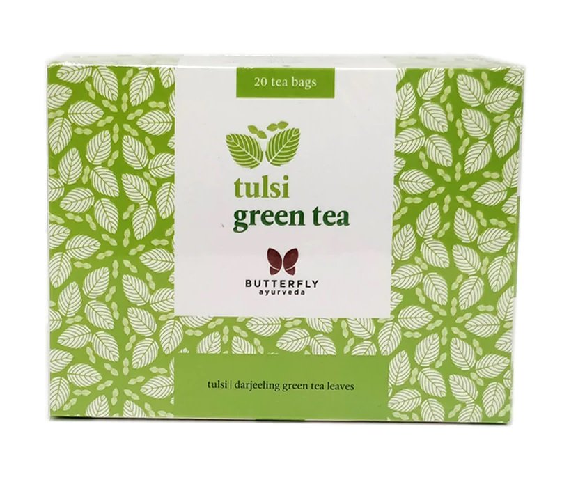 Buy Butterfly Ayurveda Tulsi Green Tea for detoxifying, relaxation and boosting immunity at Best Price Online