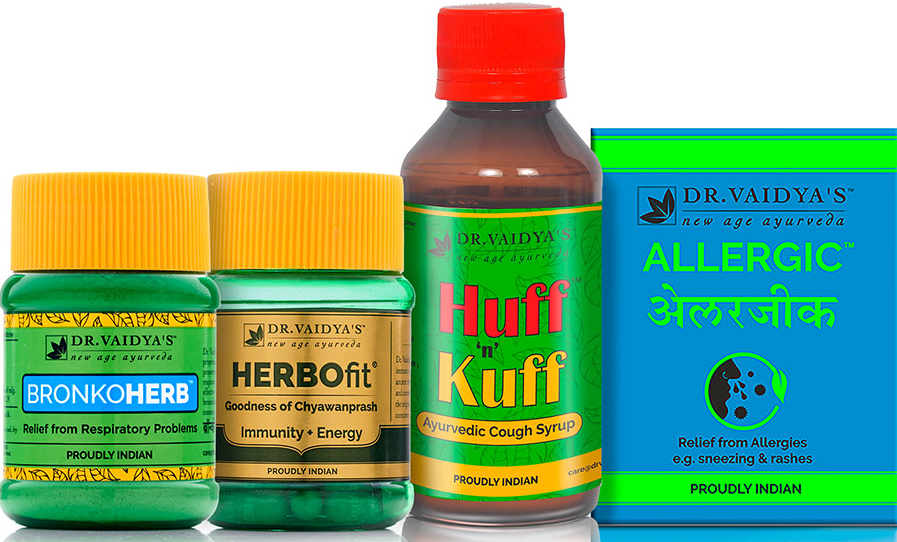 Buy Dr Vaidya - Asthma Pack (Herbofit - 30 Capsules, Bronkoherb - 100 Gms, Huff N Kuff Syrup - 200 ML and Allergic - 72 Pills) at Best Price Online