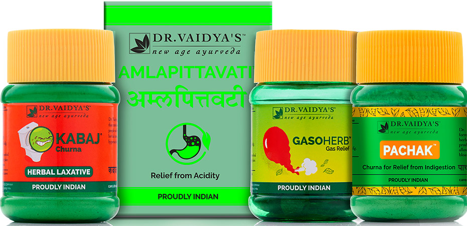 Dr Vaidya - Digestion Pack  (Pachak Churna - 1-- Gms, Amlapittavati (72 Pills, Gasoherb- 30 Pills and Kabaj Churna - 50 Gms)
