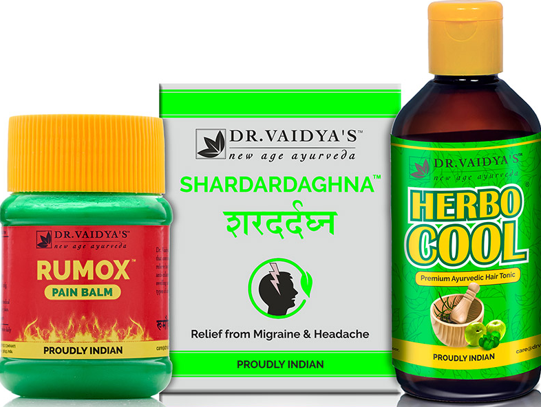 Dr Vaidya - Headache Pack (Shardardaghna 72 Pills, Herbocool - 200 ML and Rumox - 50 Gms)