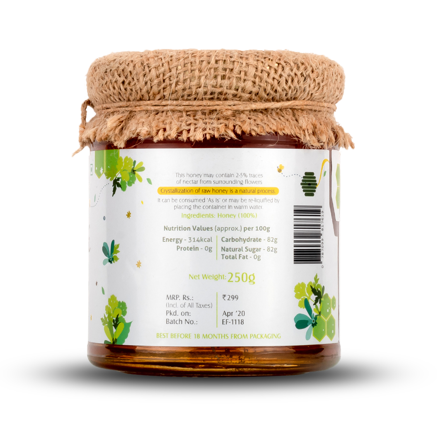 Buy HoneyVeda Natural Coriander Raw Mono Floral Honey Unprocessed and Unpasteurized (250 Grams) at Best Price Online